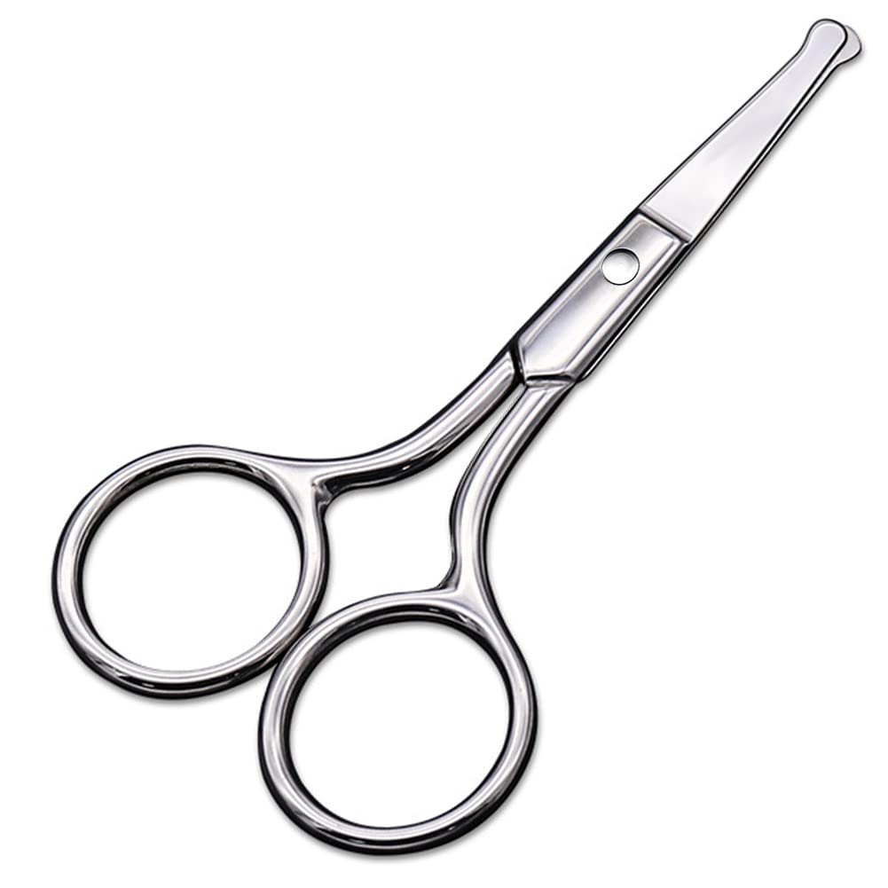 Small Scissors With Round Tip Design - Professional Grooming for Hair, Eyelashes, Nose, Eyebrow Trimming, Mustache - Will Not Hurt the Nasal Cavity