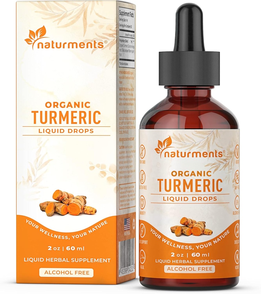 Naturments Turmeric Curcumin Liquid: Certified Organic Turmeric Curcumin with Ginger & Black Pepper- Joint Support, Immune & Digestive Support, Graceful Aging - 2 Fl Oz