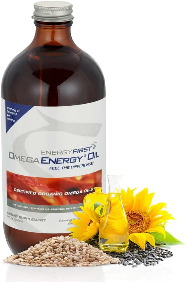 EnergyFirst Omega Energy Oil - Omega 3 & 6 Supplement with Flaxseed, Sunflower, Sesame & Pumpkin Seed Oil, Vegan Antioxidant & 12oz