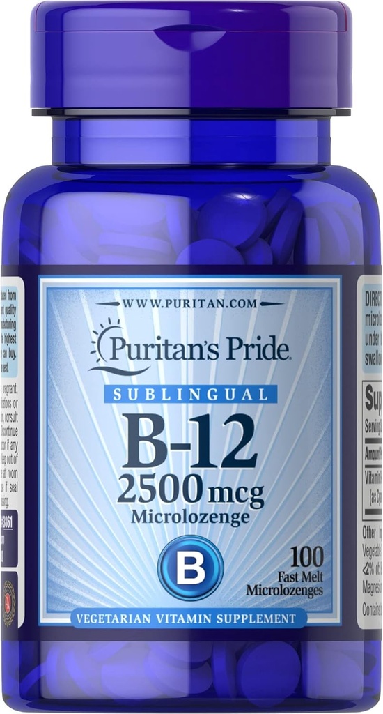Puritan's Pride Vitamin B-12 2500 mcg Microlozenges, 100 Count