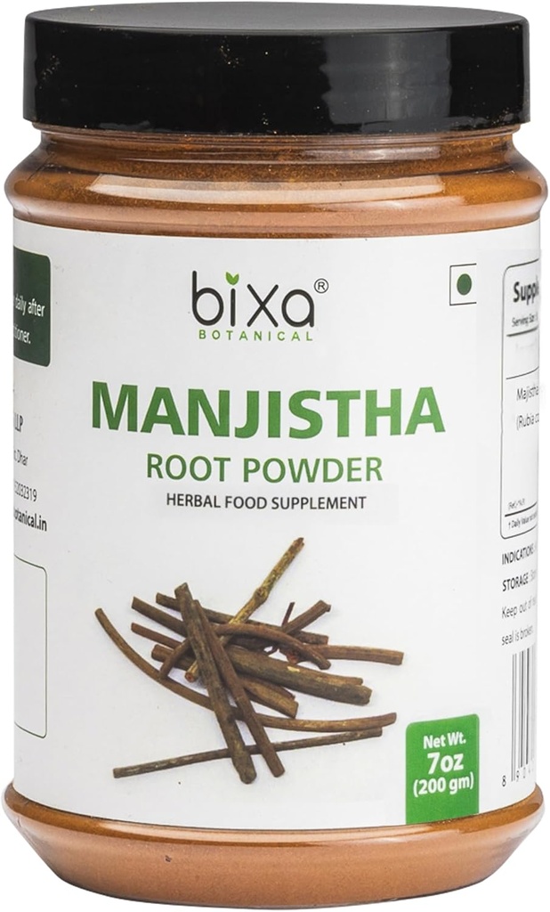 bixa BOTANICAL Manjistha Powder | Rubia cordifolia | 200 Grams / 7 OZ | Herbal Supplement for Skin & Face Pack | Gluten Free, Non-GMO, Steam Treated, Vegan, 100% Pure.
