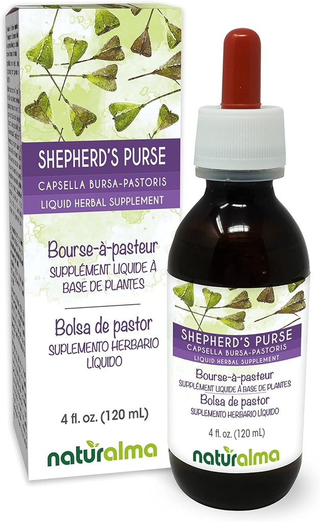 Naturalma Shepherd's Purse (Capsella Bursa-pastoris) herb Alcohol-Free Tincture - 4 fl oz Liquid Extract in Drops - Herbal Supplement - Vegan