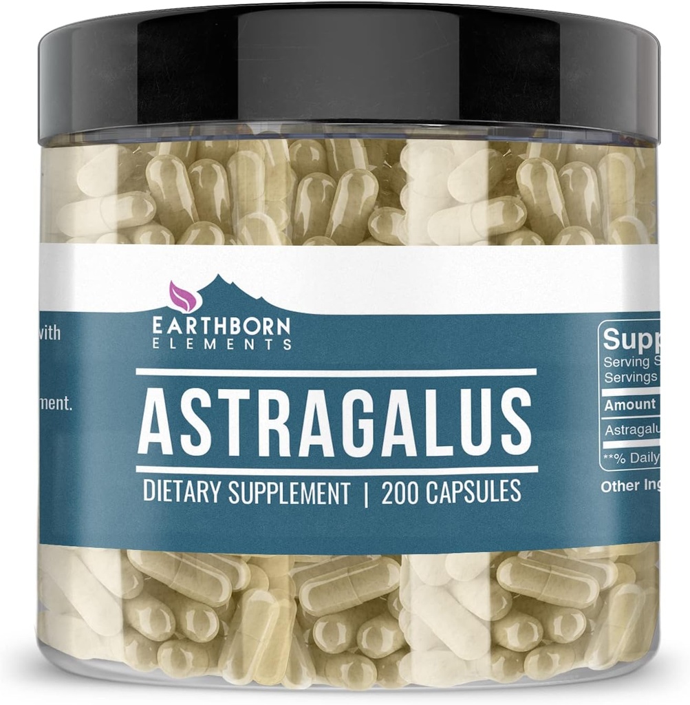 Earthborn Elements Astragalus Extract 200 Capsules, Pure & Undiluted, No Additives