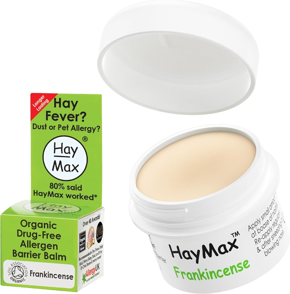 HayMax Allergen Barrier Balm - Frankincense 0.17 fl oz - Organic, Natural & Non-Drowsy Hay Fever & Allergy Relief Balm - Blocks Pollen & Allergen Particles - Great for Adults, Kids & Pregnant Women