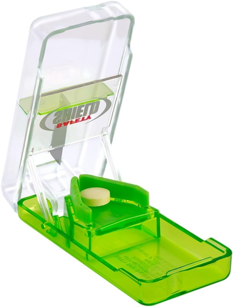 Ezy Dose Pill Cutter and Splitter with Safety Shield, Daily Usage, Safely Cut Pills, Vitamins, Tablets in Half, Accurate and Easy Cutting, Stainless Steel Blade, Travel Sized, Color May Vary, BPA Free