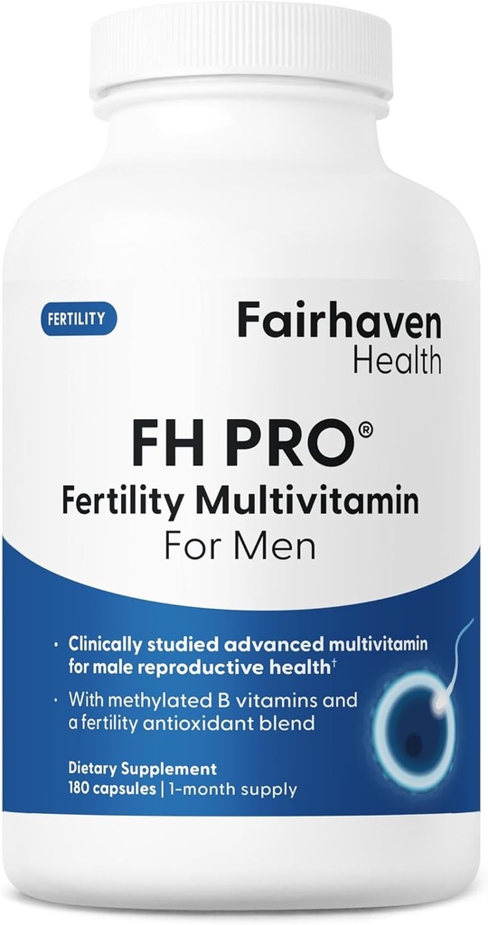 Fairhaven Health FH Pro for Men | Clinically Studied Premium Prenatal Fertility Supplements for Men | Male Fertility Supplements | Count and Motility Support Pre-Conception for Him | 180 Capsules