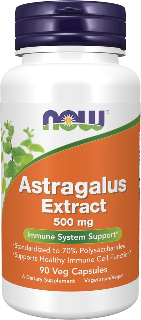 NOW Foods Immune Support Supplements, Astragalus Extract 500 mg (Standardized to 70% Polysaccharides), 90 Veg Capsules