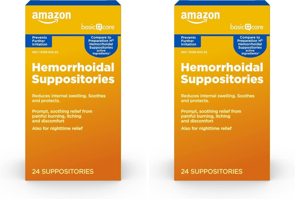   Basic Care Hemorrhoidal Suppositories, Relief from Burning, Itching and Discomfort of Hemorrhoids, 24 Count (Pack of 2)