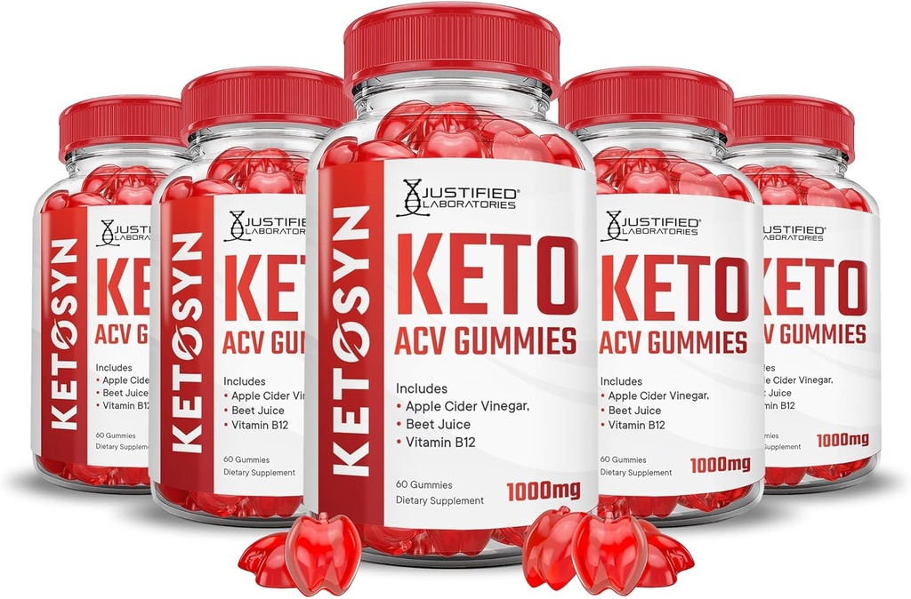 Justified Laboratories (5 Pack Ketosyn Keto ACV Gummies Advanced Formula 1000MG Ketosyn Keto Gummies Apple Cider Vinegar Formulated with Pomegranate Beet Juice Powder B12 Vegan Non GMO 300 Gummys