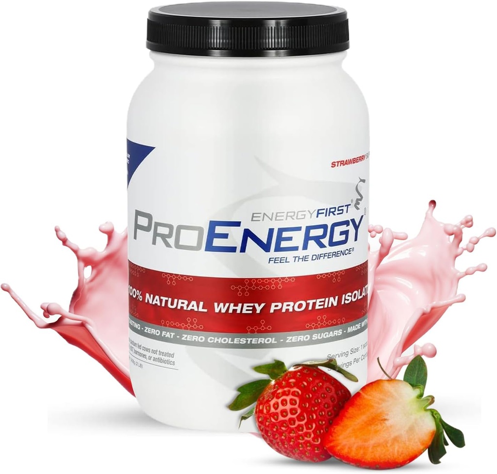 EnergyFirst Grass-Fed Strawberry Whey Protein Isolate (2lb), High-Protein Shake for Meal Replacement & Recovery, Non-GMO, Gluten-Free, 37 Servings