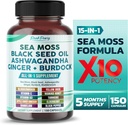 Sea Moss Black Seed Oil Ashwagandha Ginger Burdock Bladderwrack - Immunity Support - Made in USA