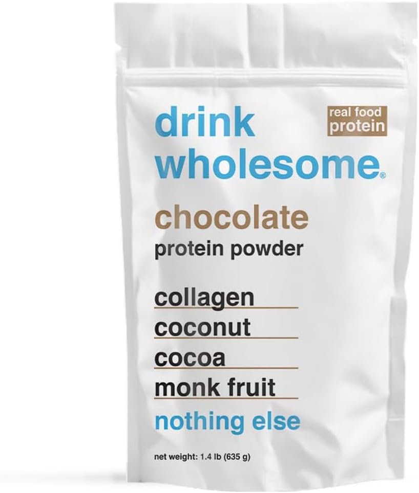drink wholesome Chocolate Collagen Protein Powder | for Sensitive Stomachs | Gut Friendly | Additive & Dairy Free | No Artificial Sweeteners | No Bloating, Farts or Gas | No Constipation or Diarrhea