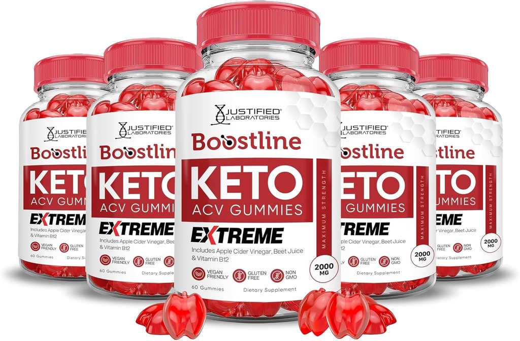 Justified Laboratories (5 Pack Boostline Keto ACV Gummies Extreme 2000MG Boost Line Keto Gummies Apple Cider Vinegar Formulated with Pomegranate Beet Juice Powder B12 Vegan Non GMO 300 Gummys