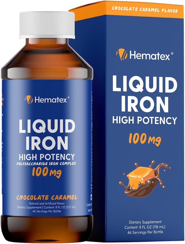 Iron Supplements for Men High Potency Liquid Iron for Adults by Hematex - 100mg Polysaccharide Iron Complex Iron Supplements for Anemia and Iron Deficiency