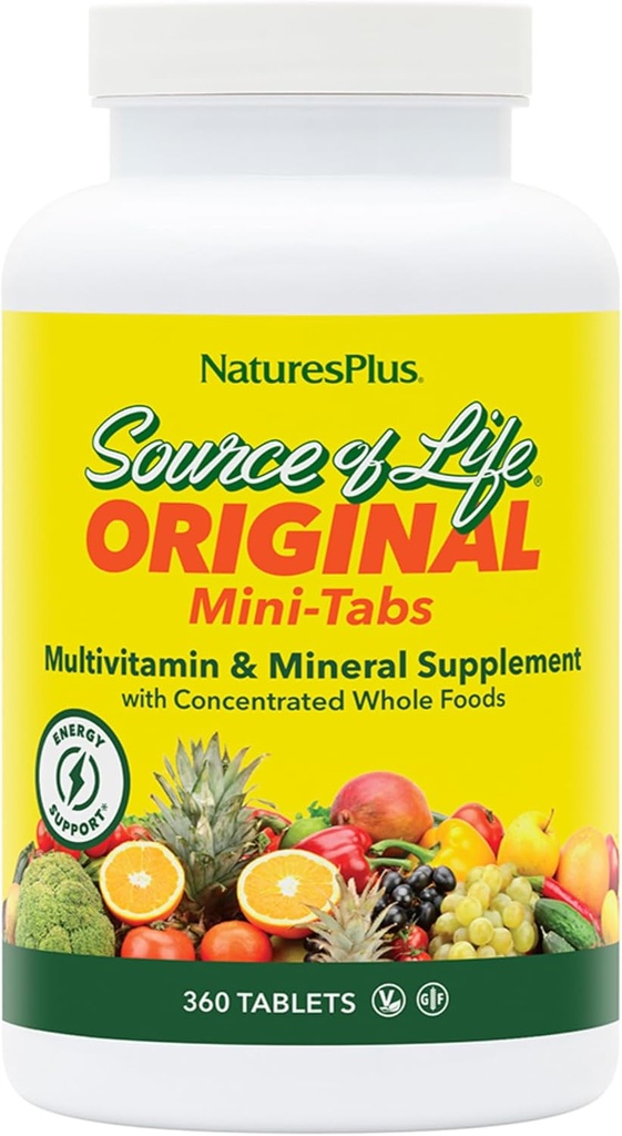 NaturesPlus Source of Life - 360 Mini-Tabs, Pack of 2 - Multivitamin & Mineral Supplement - Supports Natural Energy & Overall Well-Being - Gluten Free, Vegetarian - 120 Total Servings