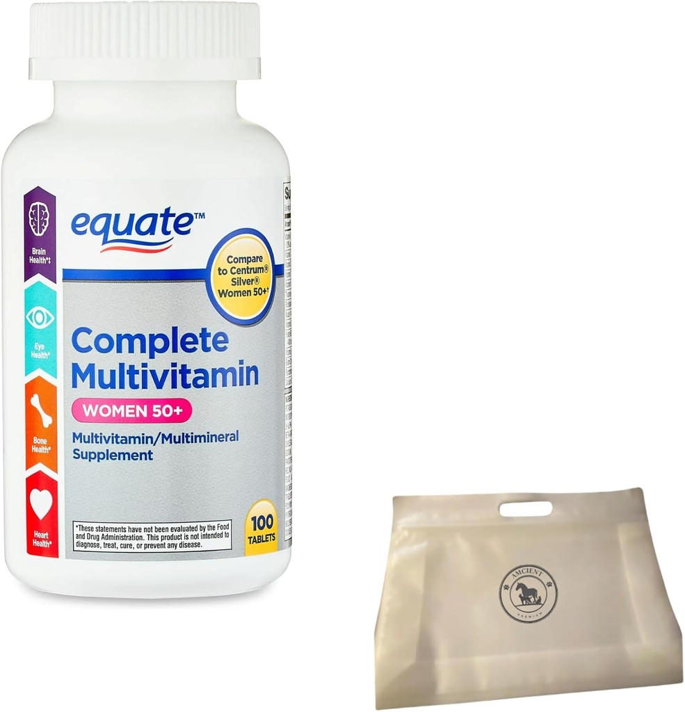 Equate Multivitamin for Women 50 and Over (100 ct) Bundle with Reusable Food Pouch