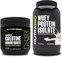 NutraBio Creatine Monohydrate, Unflavored, 150g and Whey Protein Isolate, Unflavored, Supplement Bundle - Muscle Energy, Lean Muscle Growth, Recovery, and Strength