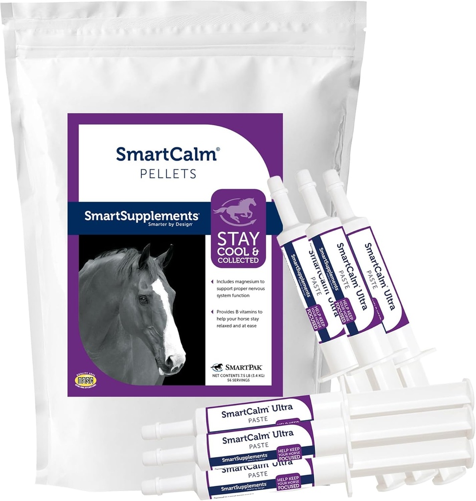SmartEquine SmartCalm Pellets & SmartCalm Ultra Paste 6 Tubes Bundle, Horse Calming Supplement | No Added Sugar Or Herbs, Dietary Equine Supplement