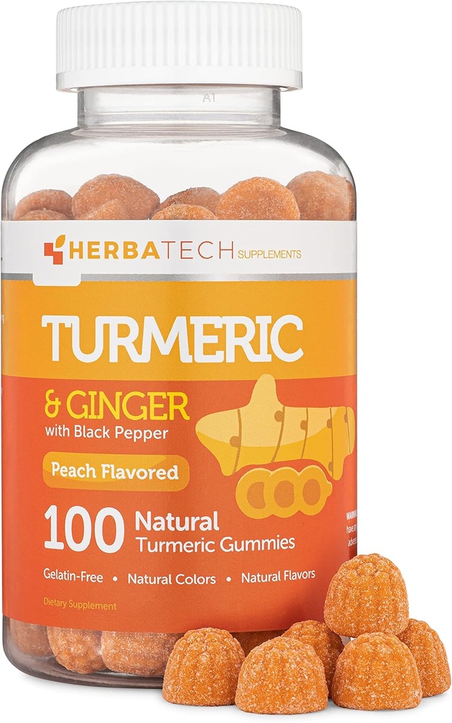 Turmeric Curcumin Gummies with Black Pepper & Ginger Root (100 Count) Chewable Supplement for Adults and Kids - Joint Support and Vegan Safe