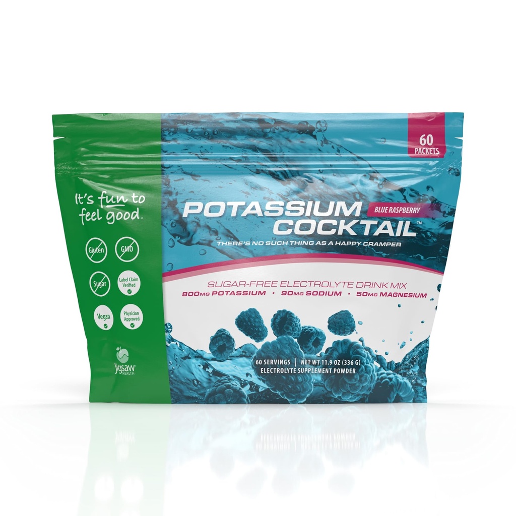 Jigsaw Health Potassium Cocktail | Formerly Pickleball Cocktail | Blue Raspberry Flavor | 60 Servings (Packets)
