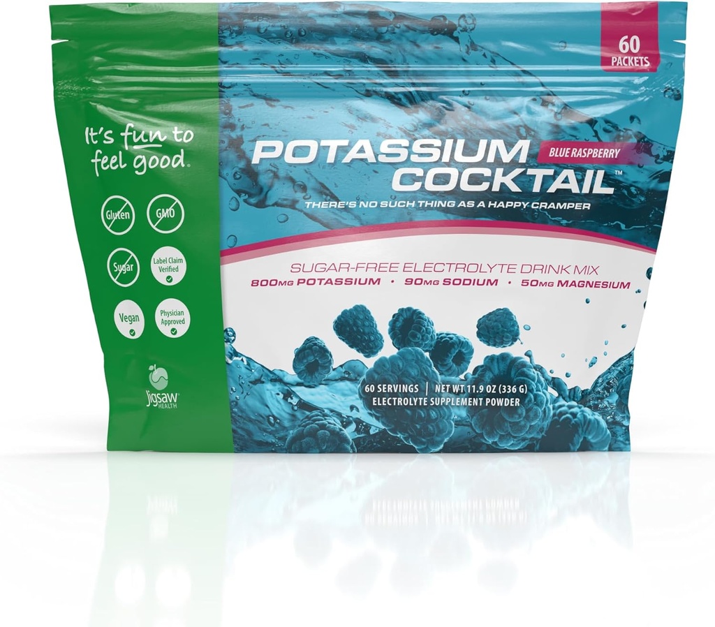 Jigsaw Health Potassium Cocktail | Formerly Pickleball Cocktail | Blue Raspberry Flavor | 60 Servings (Packets)