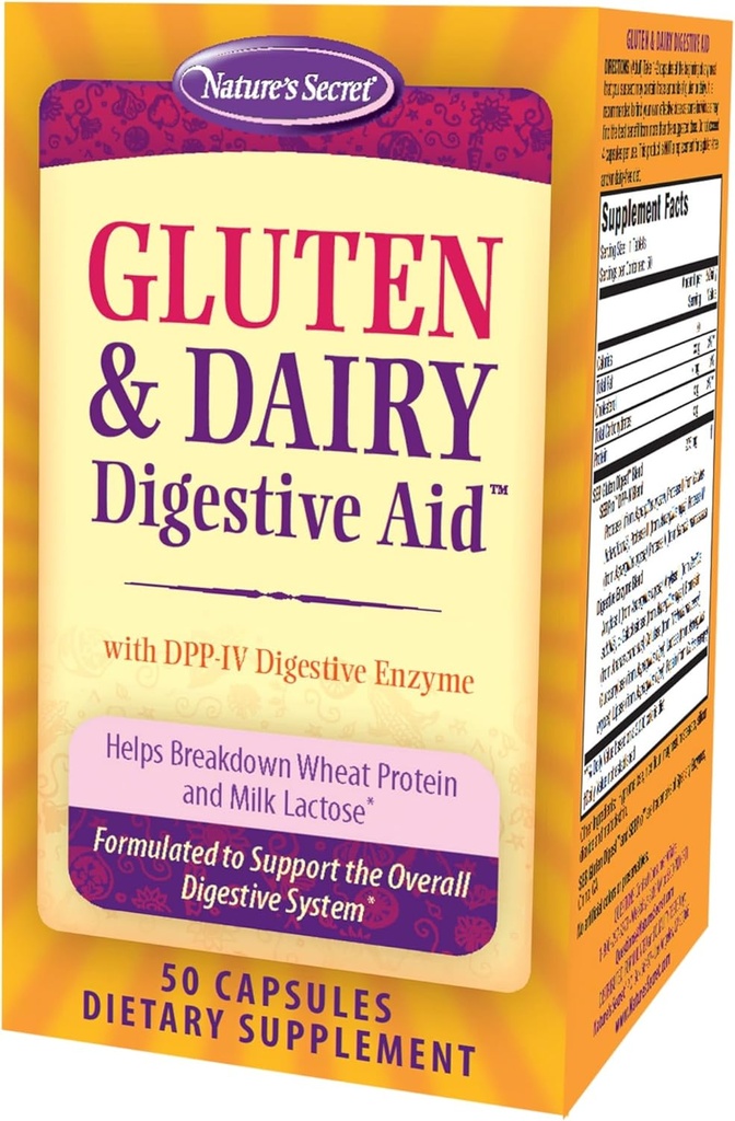 Nature's Secret Gluten & Dairy Digestive Aid - 50 Capsules - Helps Break Down Wheat Protein & Milk Lactose - 25 Servings