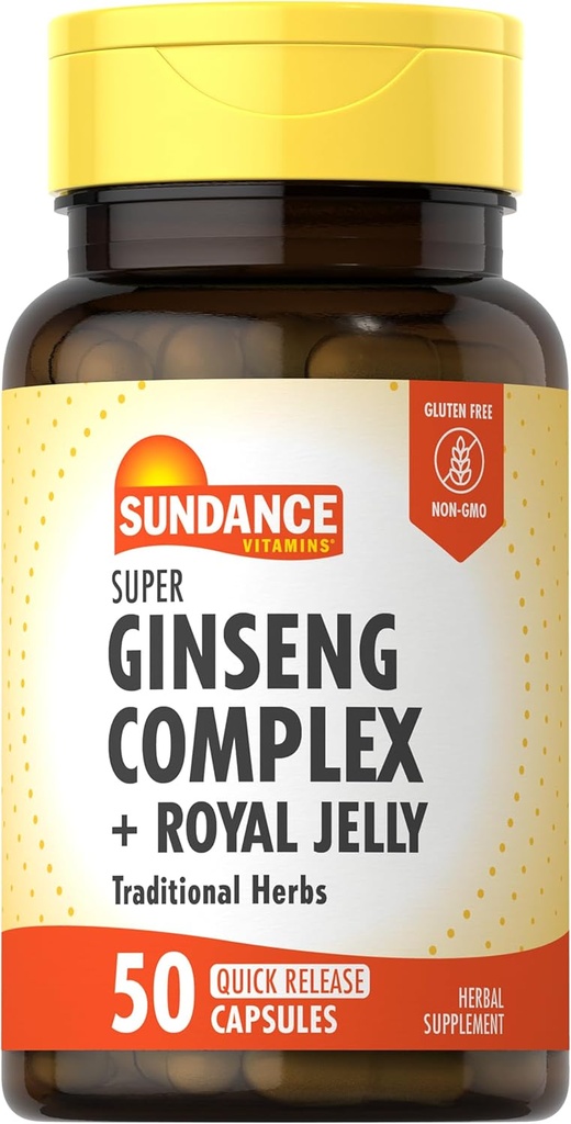 Sundance Super Ginseng Complex | with Royal Jelly | 50 Quick Release Capsules | Non-GMO and Gluten Free Traditional Herb Supplement