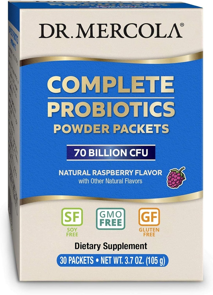 Dr. Mercola Complete Probiotics Powder Packets, 30 Servings (30 Packets), 70 Billion CFU, Natural Raspberry Flavor, Dietary Supplement, Digestive & Immune Support, Non-GMO