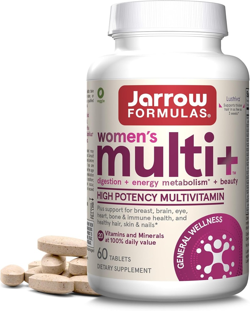 Jarrow Formulas Women's Multi+ Lustriva Hair Growth for Women, Vitamin A, D, Zinc & Lutein, 60 Tablets, 30 Day Supply
