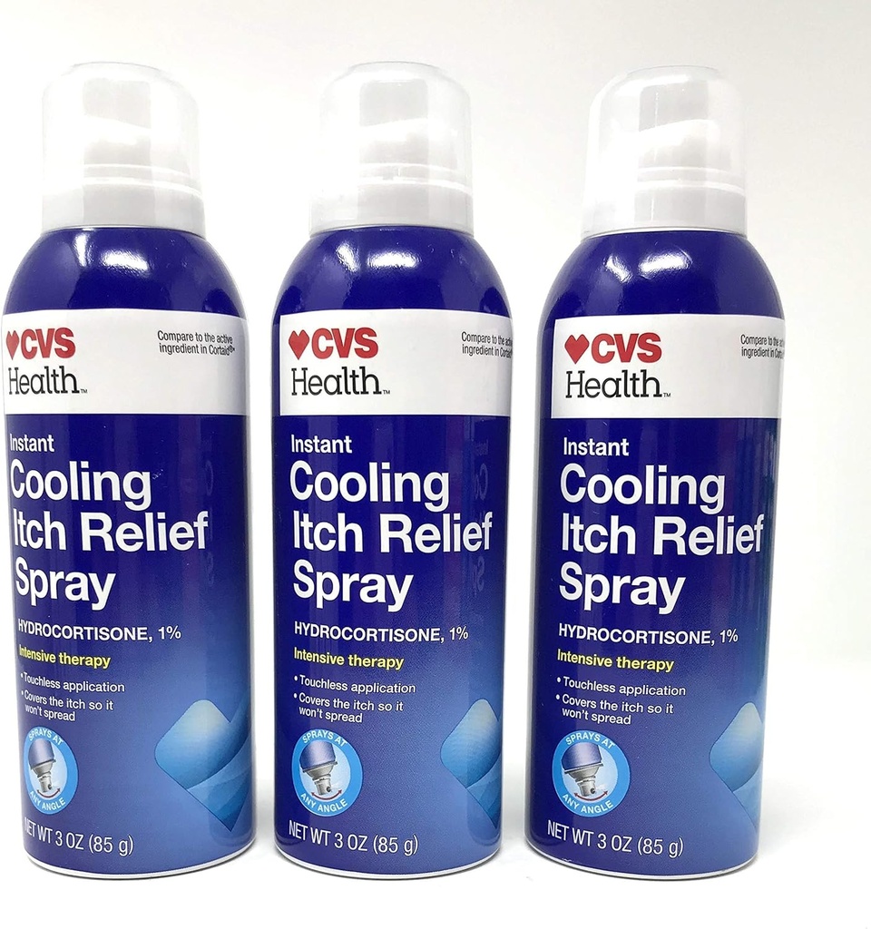 CVS Instant Cooling Itch Relief Spray Hydrocortisone 1% Intensive Therapy 3 Oz (3 Pack)