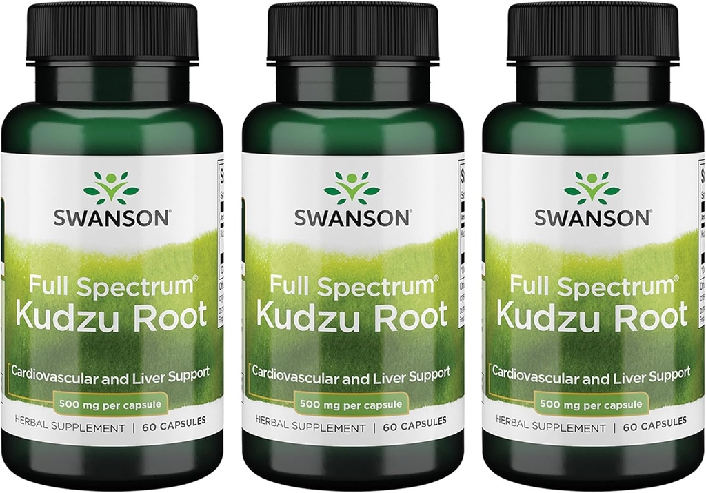 Swanson Full Spectrum Kudzu Root - Herbal Supplement Supporting Heart Health & Liver Health - May Support Healthy Blood Pressure & Cholesterol Levels - (60 Capsules, 500mg Each) (3 Pack)