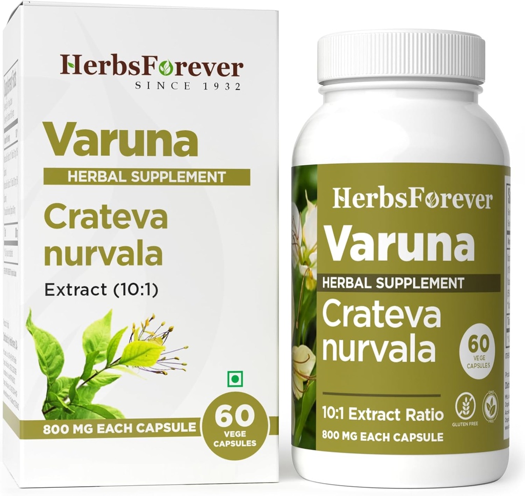 Herbsforever Varuna Nurvala Extract Capsules - Vegan & Gluten Free | Plant Based Supplement for Bladder & Kidney Function, 800 mg per Capsules (60 Nos)