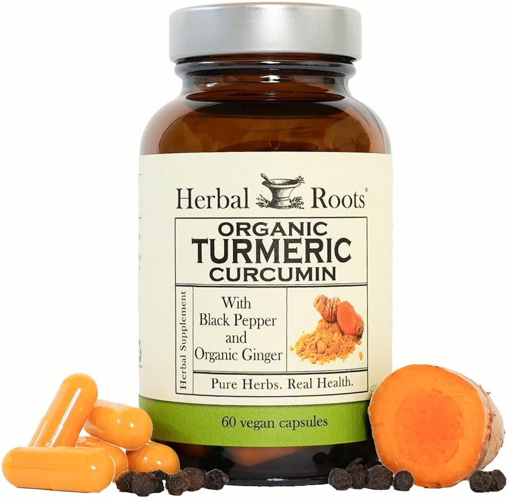 Herbal Roots - Turmeric Curcumin Capsules - Extra Strength - 1000mg Pure Organic Turmeric Supplement, 95% Standardized Curcumin Extract with BioPerine Pepper and Ginger