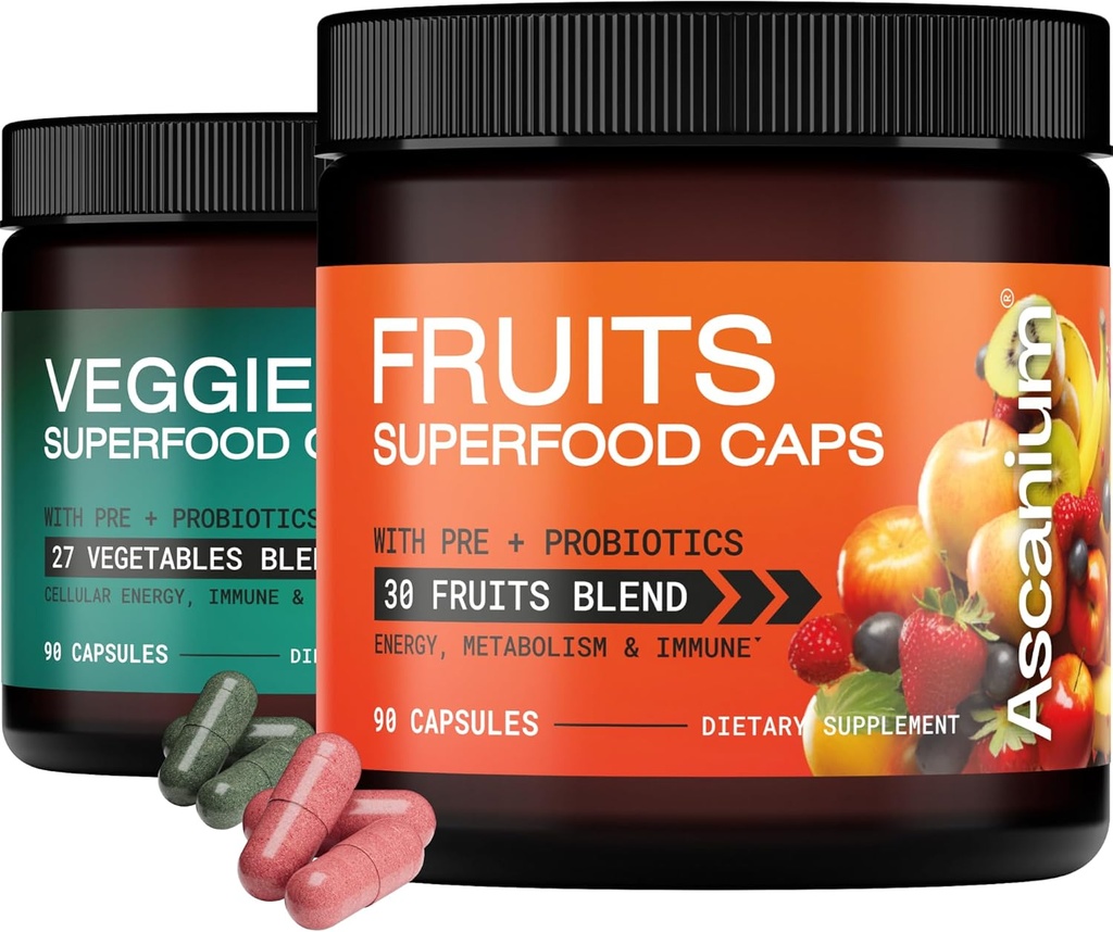 Fruits and Veggies Supplement - 57+ Whole Fruit & Vegetable Supplement for Adults & Kids - Nature's Superfood Fruit and Veggie Capsules for Energy Balance, Digestion, Immune - 180 Count