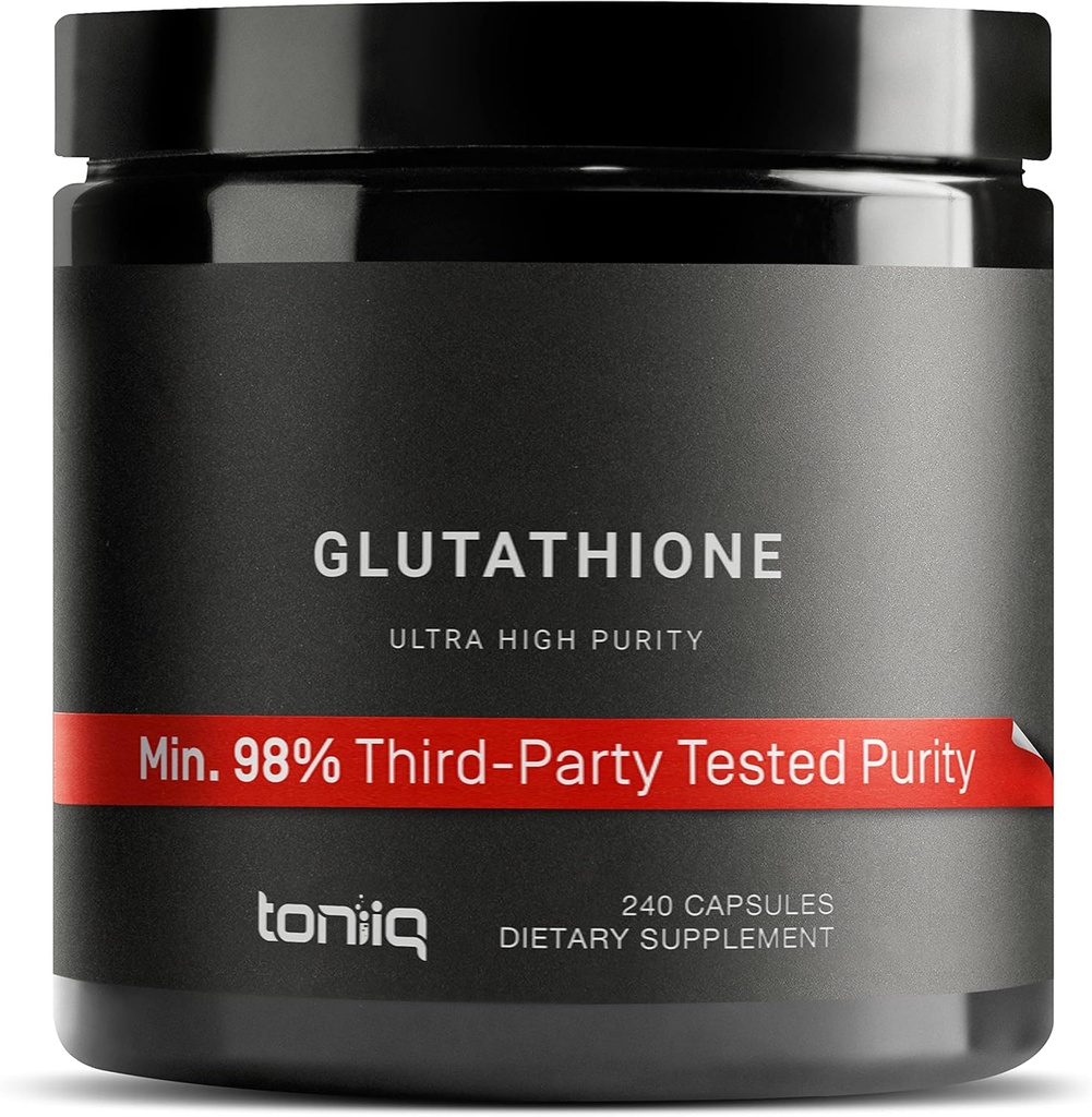 Toniiq Ultra High Strength Glutathione Capsules - 1000mg Concentrated Formula - 98%+ Highly Purified and Bioavailable - Non-GMO Fermentation - 240 Capsules Reduced Glutathione Supplement