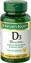 Nature's Bounty Vitamin D3 1000 IU Softgels, Immune Support, Promotes Healthy Bones, 1 Softgel per Day, Gluten Free, 350 Count