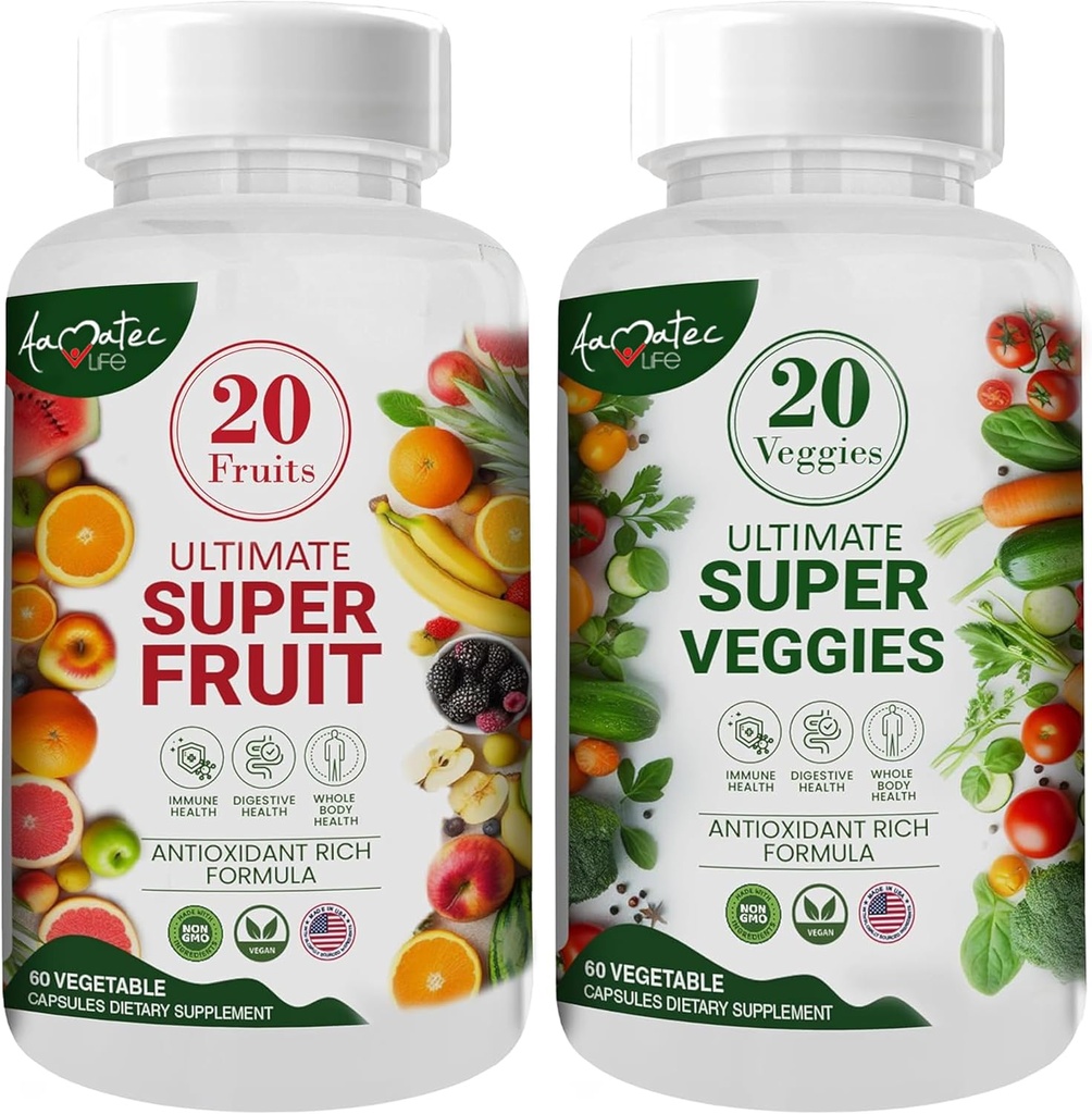 Aamatec Life Fruit and Veggies Supplements with 70 Fruits & Vegetables | Strength Superfood Supplements for Men & Women | Dietary Nutritional Balance | Natural Fruit and Veggie Capsules 120 Capsules