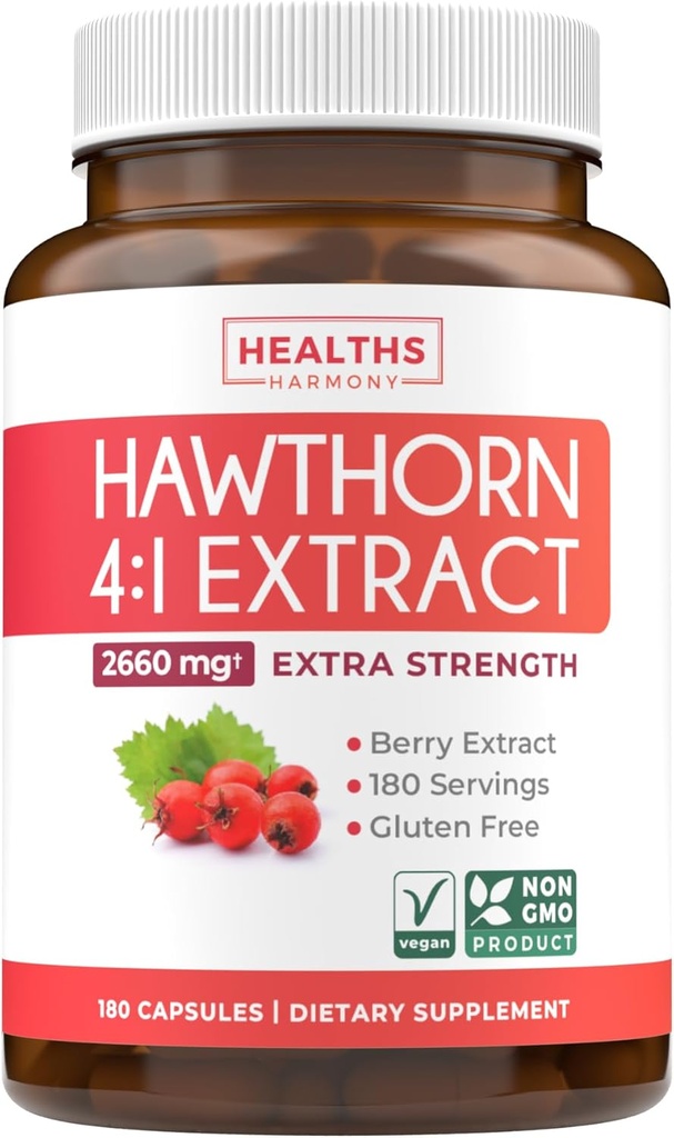 Super Potent Hawthorn Berry Extract Capsules - Hawthorn Berry Supplement Made from Extra Strength Concentrate to Support Heart and Digestive Health - Vegan Non-GMO & Gluten Free (6 Month Supply)