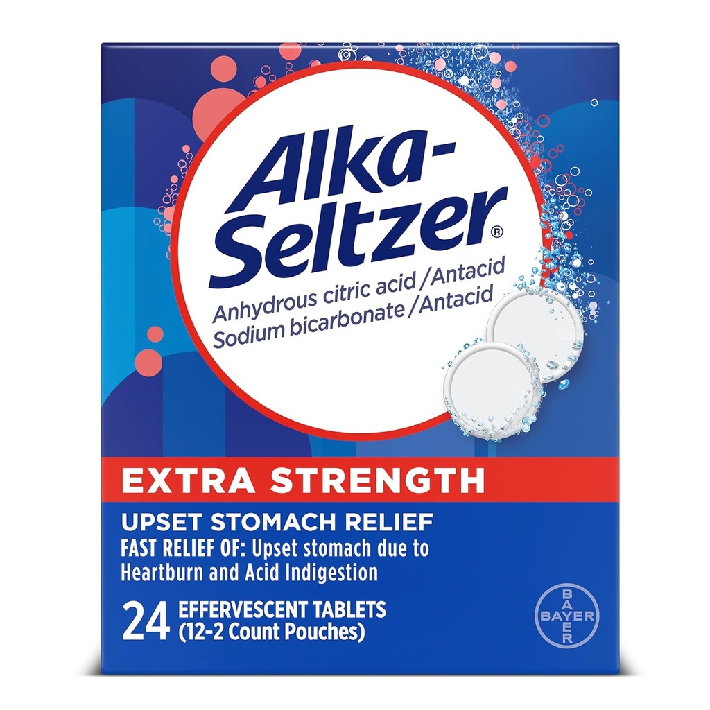 Alka-Seltzer Effervescent Extra Strength - 24 Tablets, Pack of 3