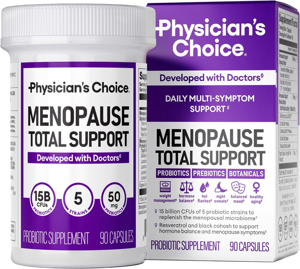 Physician's CHOICE Menopause Probiotic Supplement for Women - Supports Hormone Balance, Hot Flashes, Night Sweats, Weight Management, Bloating & Gut Health - with Black Cohosh, Resveratrol+ - 90ct
