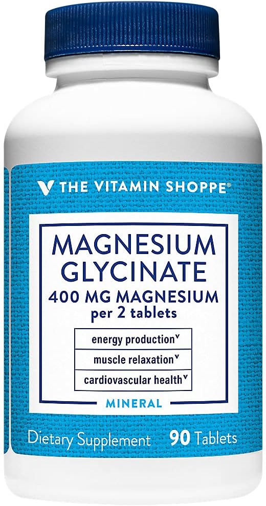The Vitamin Shoppe Magnesium Glycinate 400MG - Supports Energy Production, Promotes Muscle Relaxation, and Enhances Heart Health for Overall Wellness (90 Tablets)