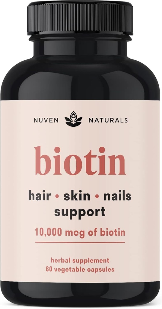Hair Vitamins - Biotin 10000 mcg with Vitamin A, E, C, D & Adaptogens to Support Hair, Skin & Nails - Biotin Supplement for Health & Growth | Vegan, Non-GMO, Gluten Free | 60 Capsules & 30 Servings