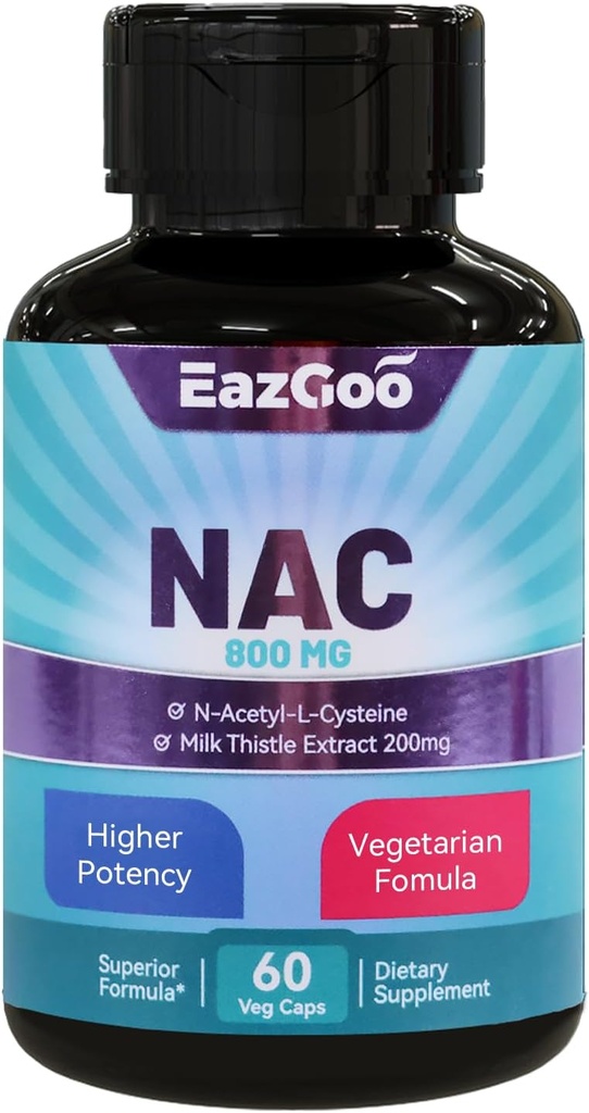 NAC Supplement N-Acetyl Cysteine 800mg, with Milk Thistle 200mg, Non-GMO, Gluten Free - 60 Capsules