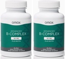 Omax3 2 Bottles - Advanced Vitamin B Complex 50MG with Biotin | Strong & Shiny Hair, Skin Nails, Support Stress, Immunity, Energy Metabolism, 90 Capsules/per Bottle