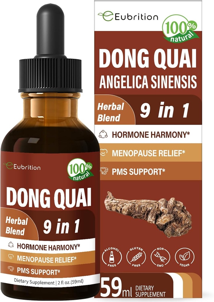 Dong Quai Liquid Supplement for Women, Angelica Sinensis Root Extract Tincture Support Menopause &amp; PMS Relief, Hot Flashes, Herbal Blend Drops with Red Clover Fenugreek. 2oz
