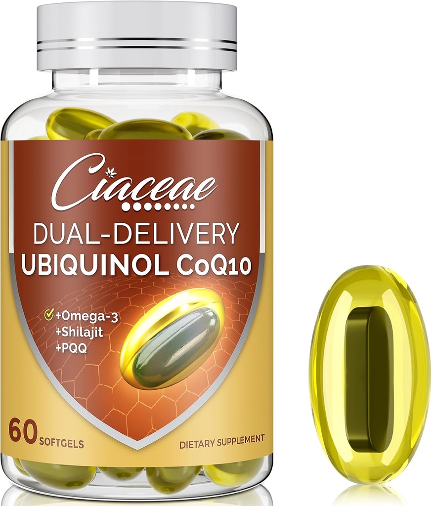 Ubiquinol CoQ10 600 MG Softgels with Omega-3 & Shilajit & PQQ, Advanced Dual-Delivery Coenzyme-Q10, Active CoQ10 Ubiquinol Supplement for Fertility, Antioxidant, Heart, Brain & Energy, 60 Servings