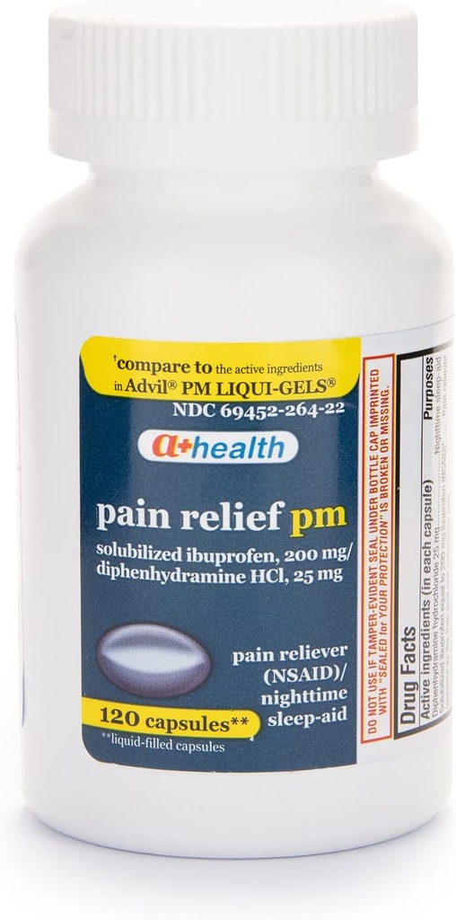 A+Health Ibuprofen PM Softgels, Pain Reliever/Nighttime Sleep Aid (NSAID), 120 Count