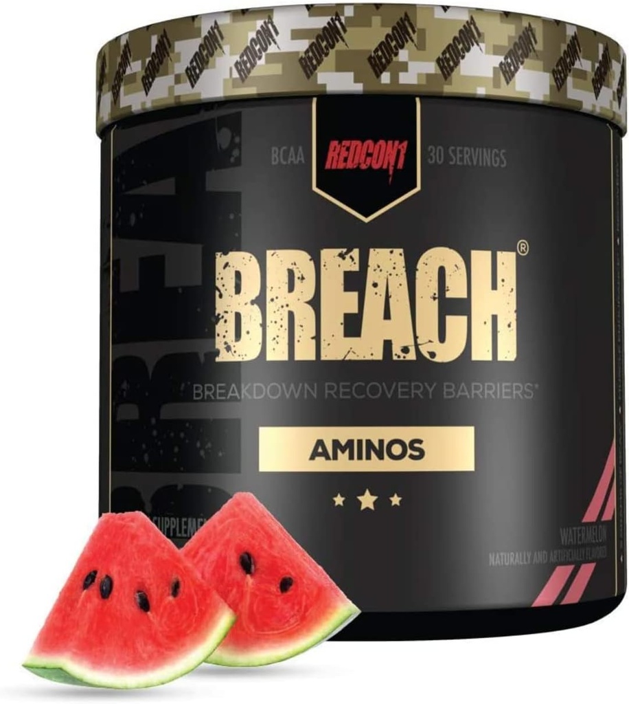 REDCON1 Breach BCAAs, Watermelon - Keto Friendly + Sugar Free Essential Amino Acids for Recovery - Contains BCAAs L-Leucine, L-Isoleucine & L-Valine (30 Servings)