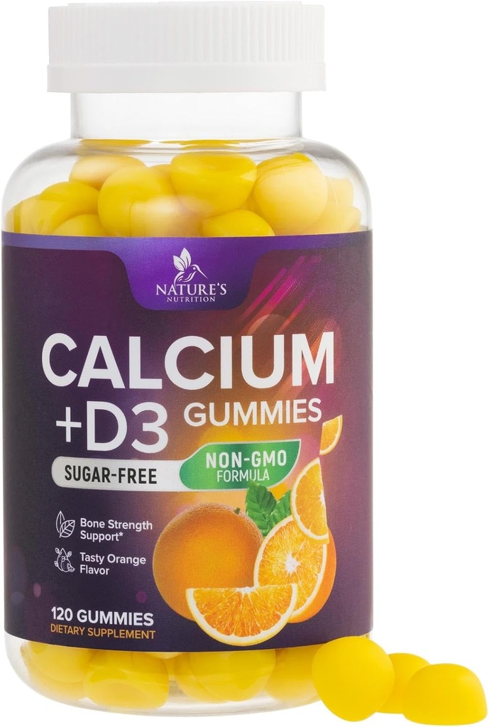 Calcium Supplement Gummies - Sugar Free Calcium Gummy with 400 IU Vitamin D3 for Best Absorption - Supports Immune Health, Bones & Teeth - Nature's Calcium Chews for Women & Men - 120 Gummies