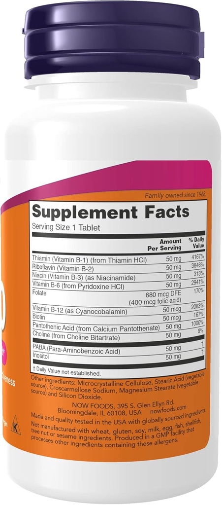 NOW Supplements, Vitamin B-50 mg, Energy Production*, Nervous System Health*, 100 Tablets (Pack of 2)